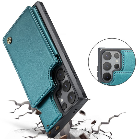 CASEME flipové puzdro pre Samsung Galaxy S25 Ultra, Litchi Wallet, zelený