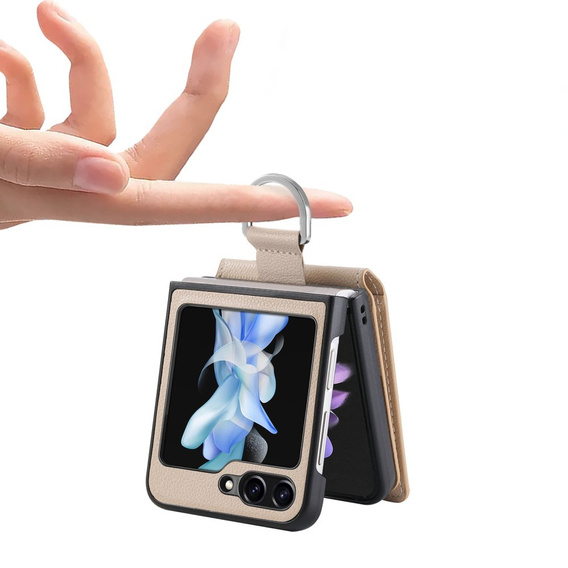 Puzdro pre Samsung Galaxy Z Flip7 FE / Z Flip6, Card Slot Ring Case, béžové