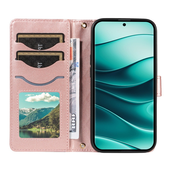 Puzdro s chlopňou pre Xiaomi Redmi Note 14 Pro 5G / Xiaomi Redmi Note 14 Pro+ 5G / Xiaomi Poco X7 5G, Rhombus Crossbody Leather, ružové rose gold