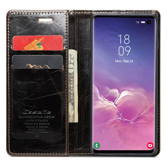 CASEME flipové puzdro pre Samsung Galaxy S10+ Plus, Waxy Textured, káva