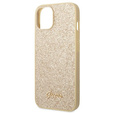 GUESS Obal na mobil pre iPhone 14 Plus, Glitter Script Hardcase, zlaté