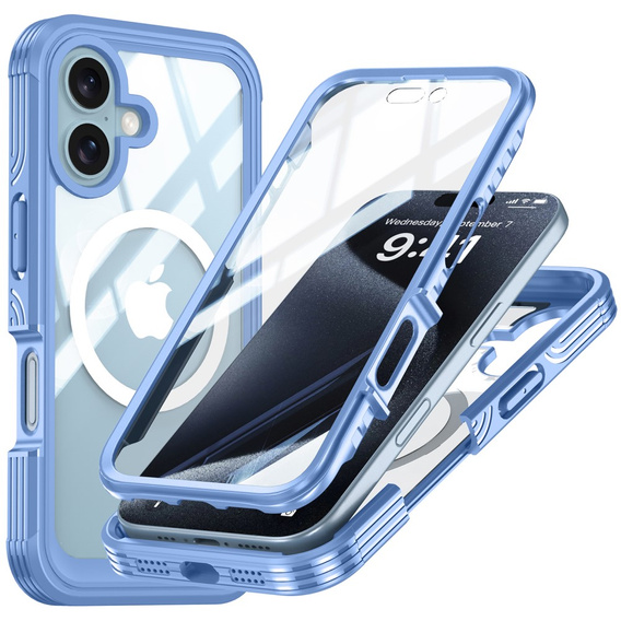Puzdro pre iPhone 16 Plus, Shockproof, so sklom, pre MagSafe, modré