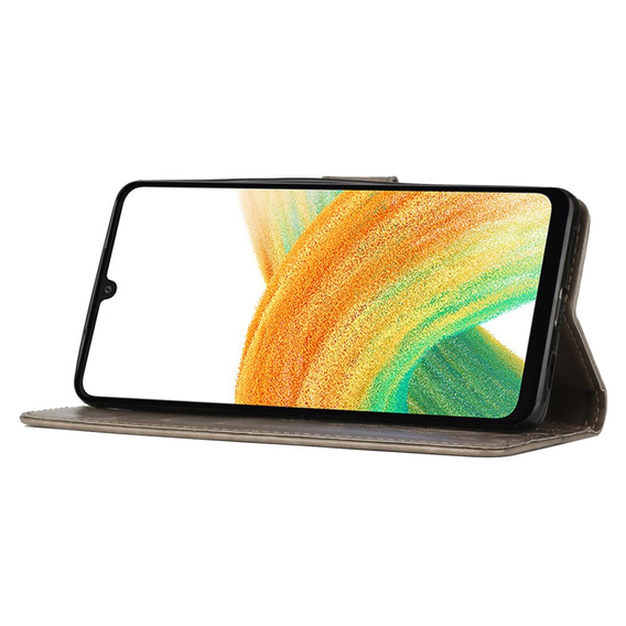Klapkové puzdro pre Samsung Galaxy A25 5G, Butterfly, sivé + 9H sklo  