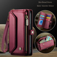 Puzdro CASEME pre iPhone16e, RFID Leather Wallet, s popruhom cez rameno, červené