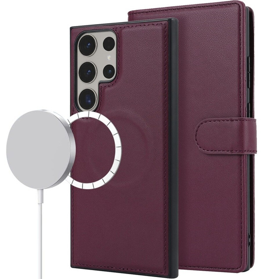 Puzdro s chlopňou pre Samsung Galaxy S23 Ultra, peňaženkové, pre MagSafe, bordové