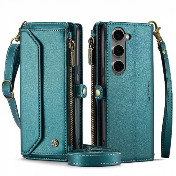 Puzdro CASEME pre Samsung Galaxy S24 FE, RFID Leather Wallet, s popruhom cez rameno, zelený