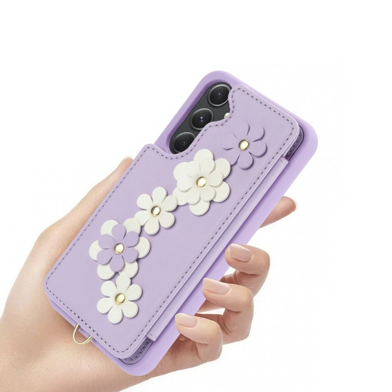 Puzdro pre Samsung Galaxy S23 FE, Leather Flower Card Slot, fialové