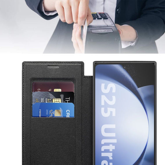 Klapkové puzdro pre Samsung Galaxy S25 Ultra, RFID Wallet MagSafe CamShield, čierne