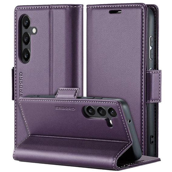 Puzdro pre Samsung Galaxy A16, ERBORD Glossy Litchi, flipová peňaženka, fialové