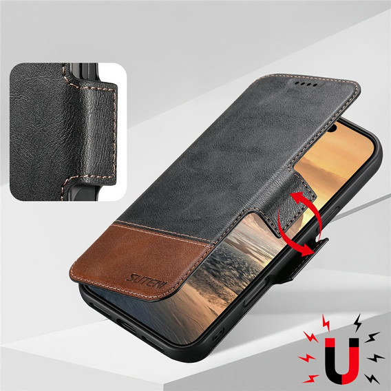Flipové puzdro 2 v 1 pre iPhone 17 Pro Max, SUTENI, pre MagSafe, čierne