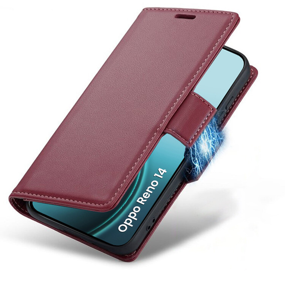Puzdro pre Oppo Reno 14, ERBORD Glossy Litchi, flipová peňaženka, červené