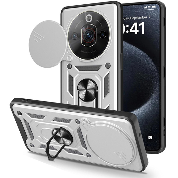 CamShield Slide ochranné puzdro s krytom fotoaparátu a krúžkom pre Nubia Focus Pro 5G, strieborné