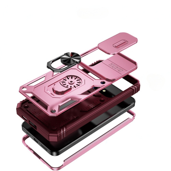 Obal na mobil pre Samsung Galaxy S24+ Plus, CamShield Slide, ružové / červené