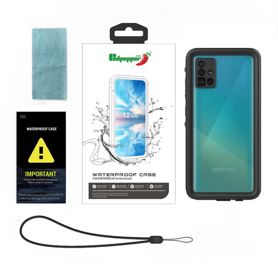 Vodotesné puzdro IP68 pre Samsung Galaxy A51 4G, Redpepper, čierne