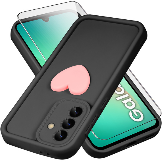 Puzdro pre Samsung Galaxy A26, Silicone Heart, čierne + tvrdené sklo 9H