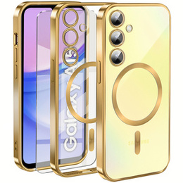 Puzdro pre Samsung Galaxy A15 4G/5G, Electro MagSafe, zlaté + sklo na displej