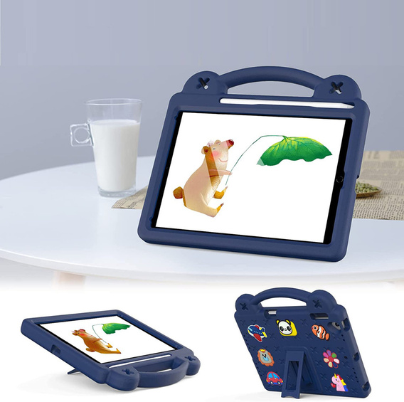 Detské puzdro pre iPad 9.7" 2018/2017 (6/5 gen.) / Pro 9.7" 2016, Cute Patterns, so stojanom, tmavomodré