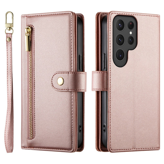 Klapkové puzdro pre Samsung Galaxy S25 Ultra, Wallet Zipper Pocket, ružové
