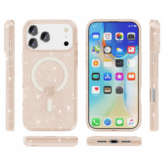 Puzdro pre iPhone 17 Pro Max, pre MagSafe, trblietavé - priesvitné zlaté