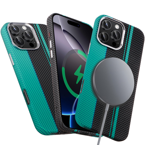 Puzdro pre iPhone 16 Pro Max, Carbon Fiber MagSafe, čierna / modrá