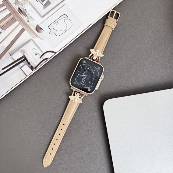 Kožený remienok pre Apple Watch 1/2/3/4/5/6/7/8/SE/Ultra 42/44/45/49 mm, béžová