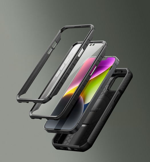 Obrnené puzdro pre iPhone 13 / iPhone 14, Dexnor CamProtect MagSafe, čierne (dva rámčeky)