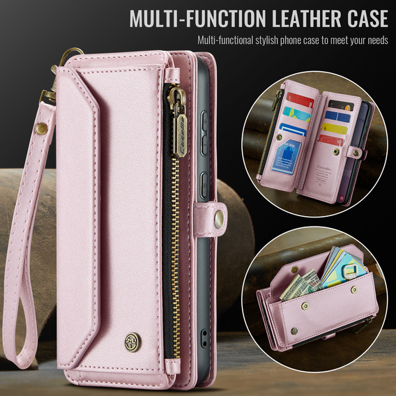 Puzdro CASEME pre Samsung Galaxy S25 FE, RFID Leather Wallet, s popruhom cez rameno, ružové