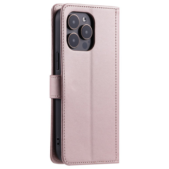 Puzdro s chlopňou pre iPhone 16 Pro Max, Rhombus Crossbody Leather, ružové rose gold
