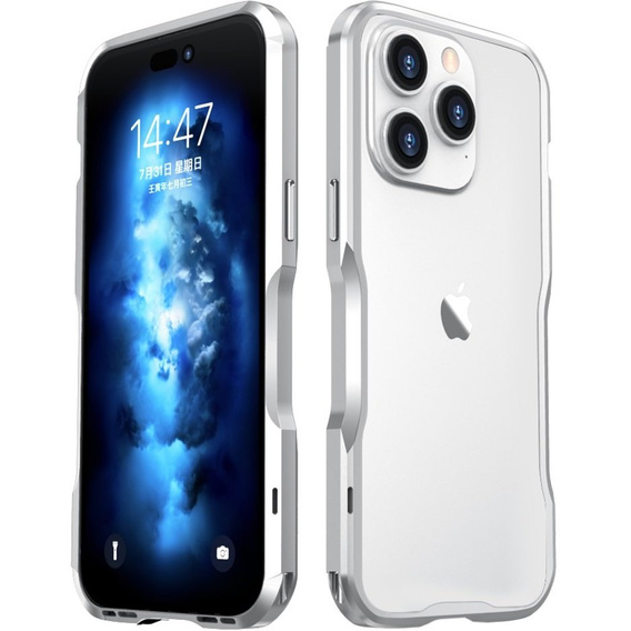 Puzdro LUPHIE pre iPhone 14 Pro Max, Armor Bumper, strieborné