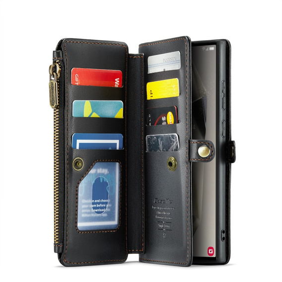 Puzdro CASEME pre Samsung Galaxy S25 Ultra, RFID Leather Wallet, s popruhom cez rameno, čierne