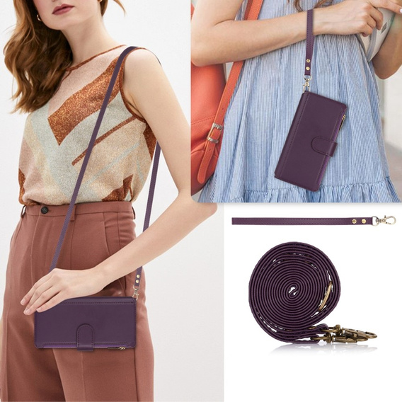 Klapkové puzdro pre Samsung Galaxy S24 Ultra, Wallet Zipper Pocket RFID, s popruhom cez rameno, čierne