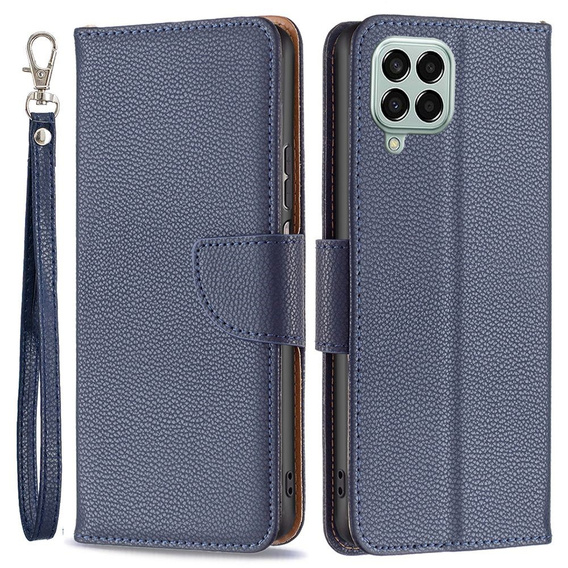 Klapkové puzdro pre Samsung Galaxy M33 5G, Wallet Litchi Magnet, tmavomodré