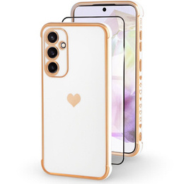 Puzdro pre Samsung Galaxy A55 5G, Electro heart, biele + Full Glue Ceramic Glass