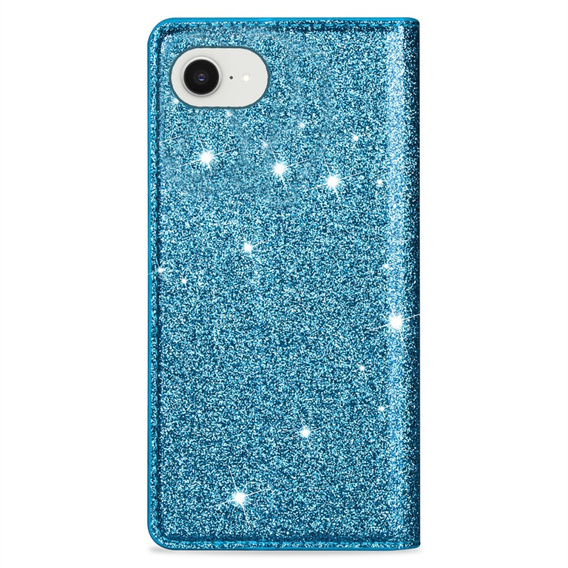 Flipové puzdro na iPhone 16E, Card Slot Glittery, modré