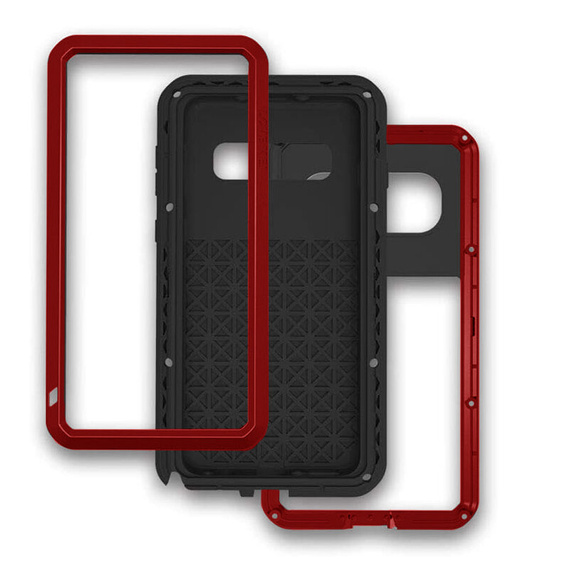 Love Mei Obal na mobil pre Samsung Galaxy S10+ Plus, armored with glass, červené