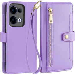 Klapkové puzdro pre Oppo Reno 13, Wallet Zipper Pocket, fialové
