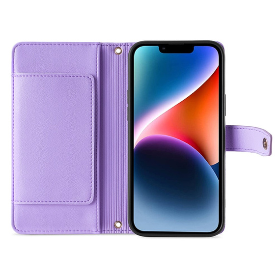 Klapkové puzdro pre iPhone 15 Pro, Wallet Zipper Pocket, fialové