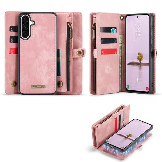 CASEME puzdro pre Samsung Galaxy A56 5G, Retro Leather Wallet, s remienkom, ružové
