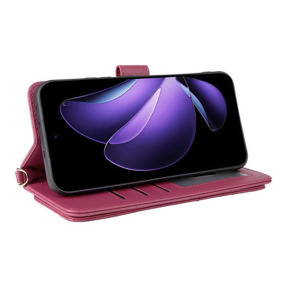 Puzdro s chlopňou pre Oppo Reno 13 5G, Crossbody Leather Wallet, bordové