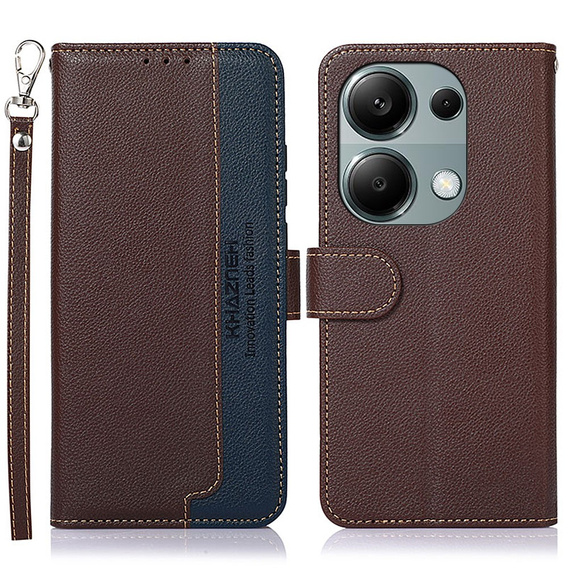 Flipové puzdro pre Xiaomi Redmi Note 13 Pro 4G / Xiaomi Redmi Note 14S / Xiaomi Poco M6 Pro 4G, KHAZNEH RFID, hnedá / modrá