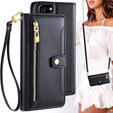 Klapkové puzdro pre iPhone 16E, Wallet Zipper Pocket, čierne
