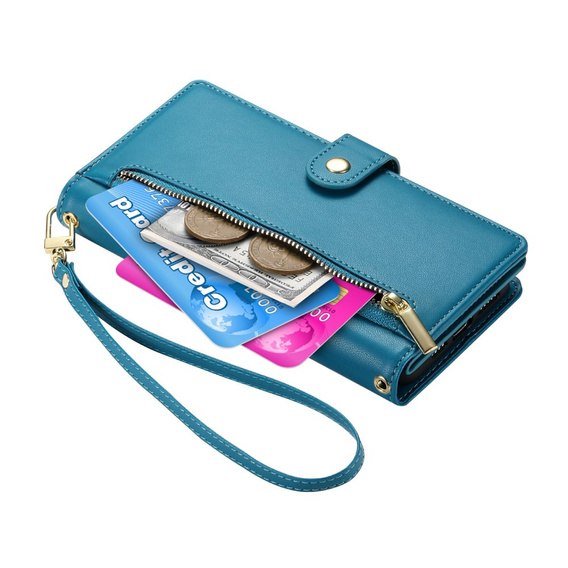 Klapkové puzdro pre Samsung Galaxy S24 FE, Wallet Zipper Pocket, modré