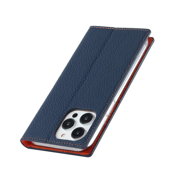 Klapkové puzdro pre iPhone 14 Pro, Litchi Skin Grain, tmavomodré
