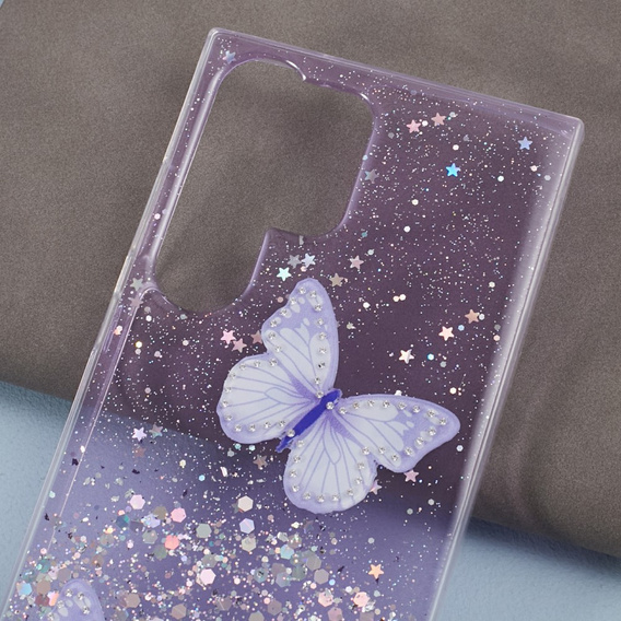 Puzdro pre Samsung Galaxy S24 Ultra, Glitter Butterfly, fialové
