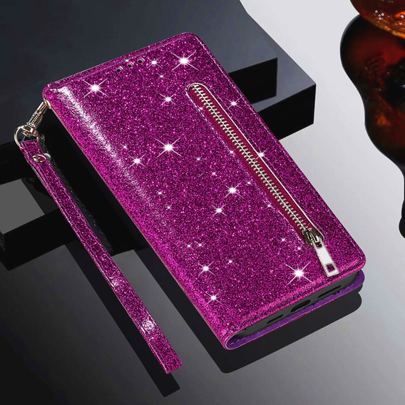 Klapkové puzdro pre Samsung Galaxy A36 5G, Wallet Zipper Pocket Glittery, fialové