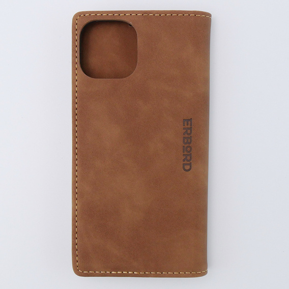 Puzdro pre iPhone 15, ERBORD Vintage, peňaženka s chlopňou, hnedé