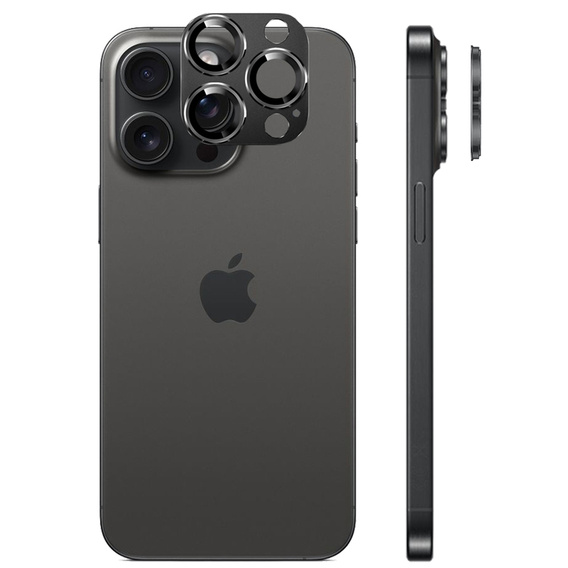 Sklo fotoaparátu pre iPhone 16 Pro / 16 Pro Max, čierne kovové prekrytie ERBORD