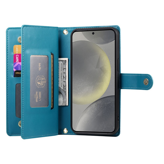 Klapkové puzdro pre Samsung Galaxy S25, Wallet Zipper Pocket, modré
