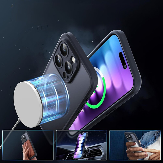 Puzdro pre iPhone 16 Pro Max, pre MagSafe, ERBORD Matt Case, čierny + sklo na displej