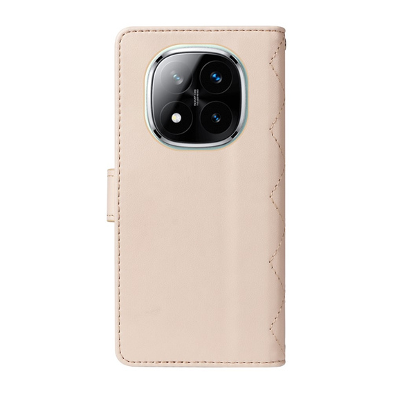 Puzdro s chlopňou pre Xiaomi Redmi Note 14 Pro 5G / Xiaomi Redmi Note 14 Pro+ 5G / Xiaomi Poco X7 5G, Rhombus Crossbody Leather, béžové